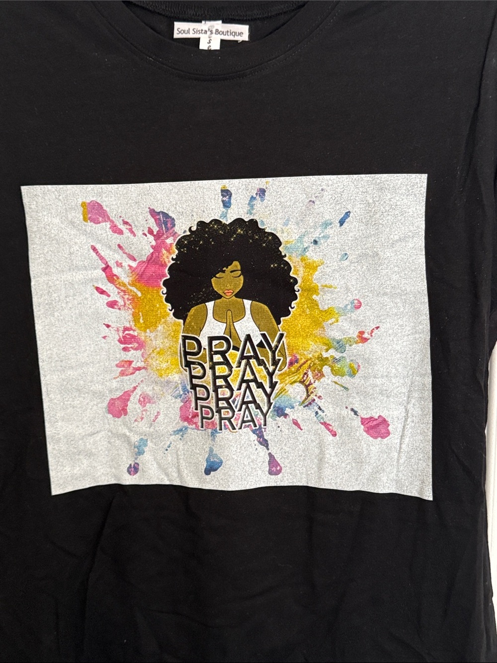 Pray Graphic Black Tee with Colorful Splash - Picture 4 of 5
